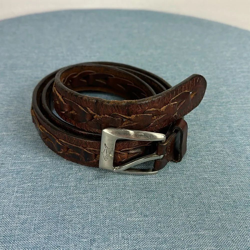 Greg Norman Brown Leather Braided Belt Size 38